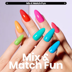 Beetles color swatch array demonstrating neon variety for mix-and-match manicures
