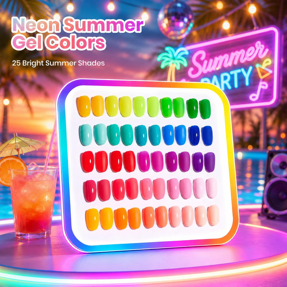 beetles close-up color swatch fan displaying vibrant neon shades clearly