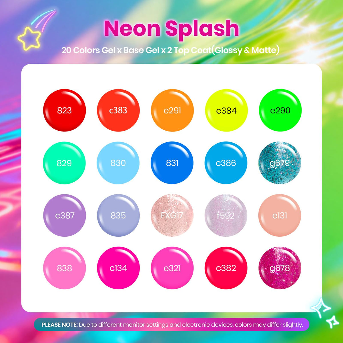 Beetles color swatch fan of 20 shades demonstrating range and mixing possibilities