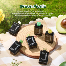 beetles gel polish color swatches laid flat, showing pastel-to-dark greens for selection benefit