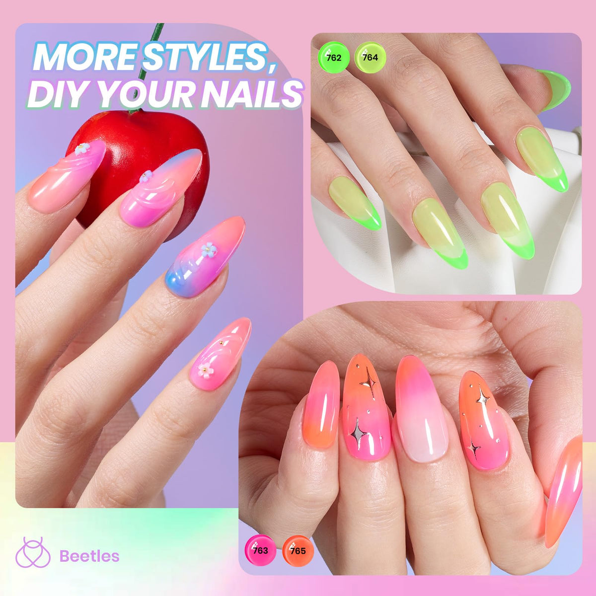 beetles color swatches on nail wheels showing translucent layers and customization benefit