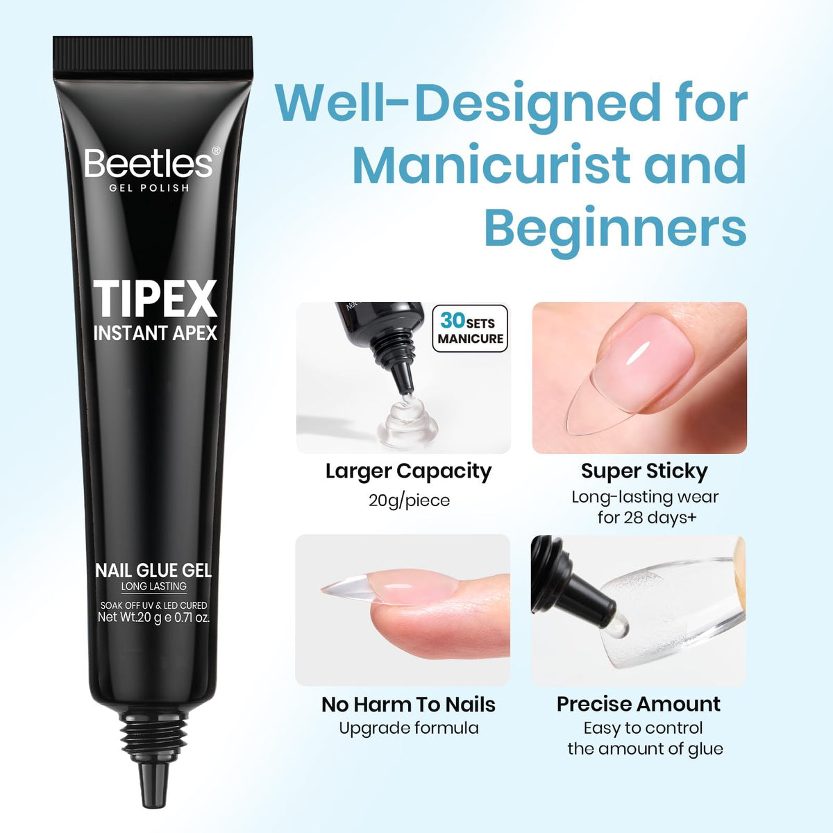beetles cured clear finish on nail tip highlighting non-yellowing clarity