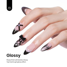Close-up of cured nails in Beetles Audrey Black showing high-gloss finish
