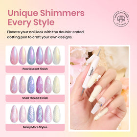 Beetles dotting pen with open bottles arranged for nail art benefit: precise detailing