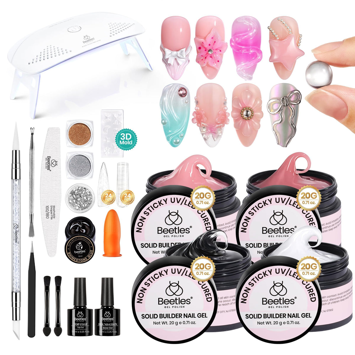beetles Gel Polish finished 3D nails worn in a lifestyle setting for inspiration