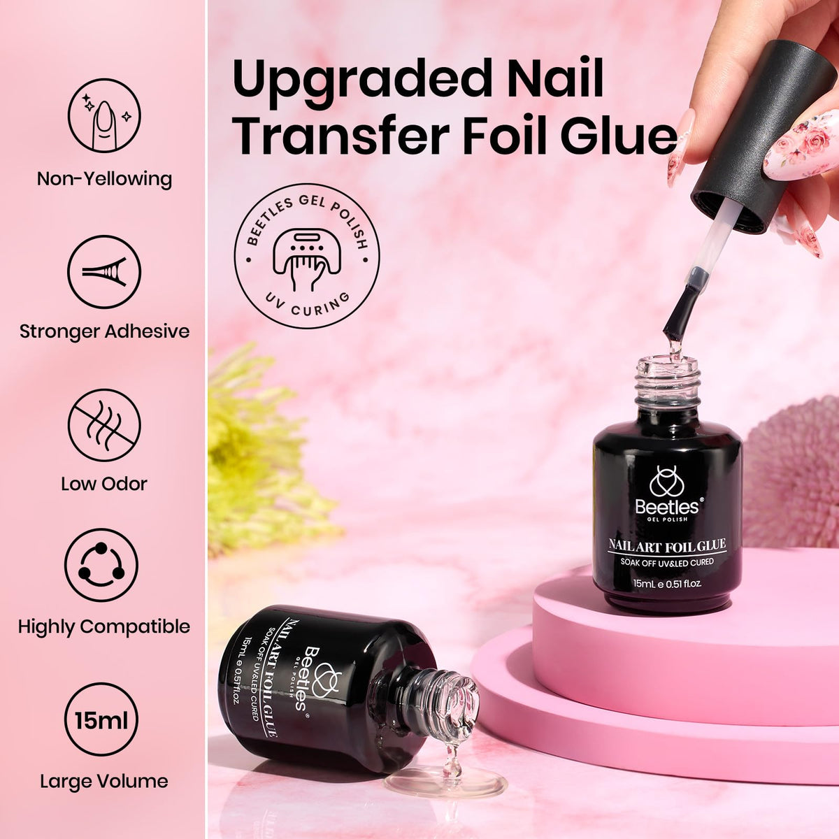 Beetles glue being used to transfer foil onto nail demonstrating easy application