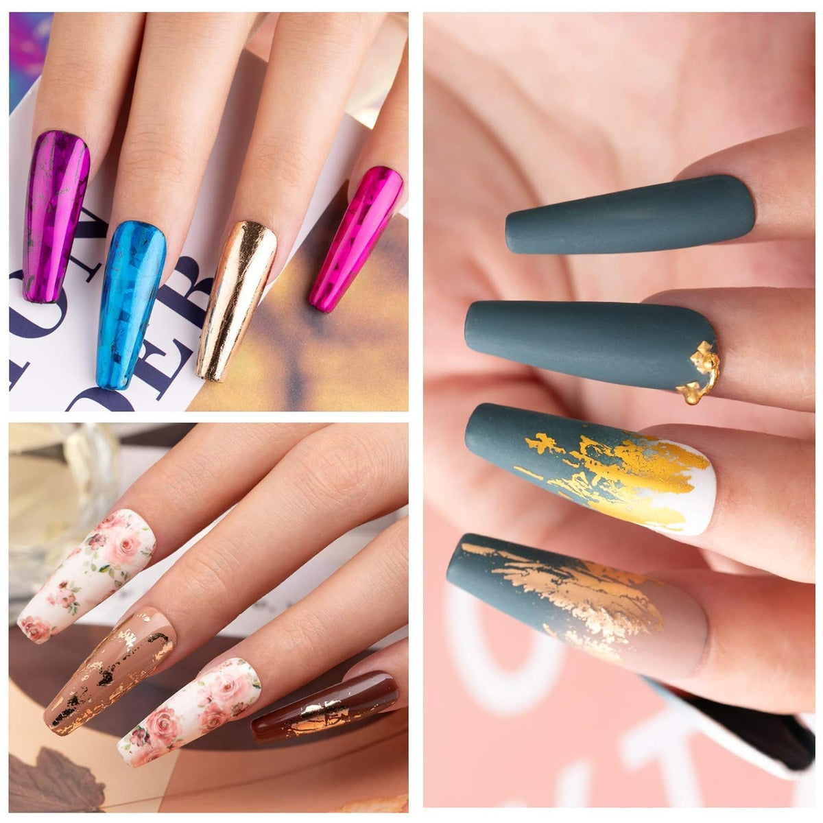 Beetles foil transfer in action with foil sheet pressed onto nail for strong adhesion
