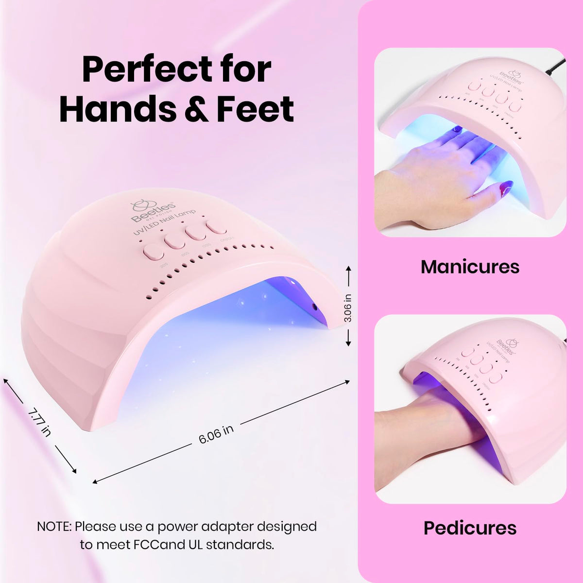 beetles foot inside lamp showing pedicure compatibility and roomy interior benefit