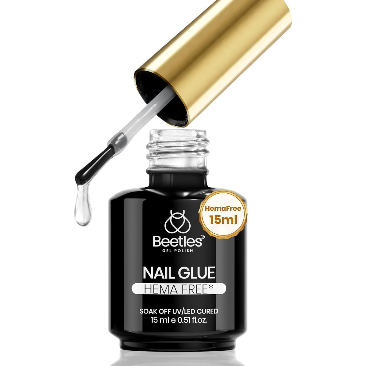 Beetles bottle front view showing clear gel and 15ml capacity benefit