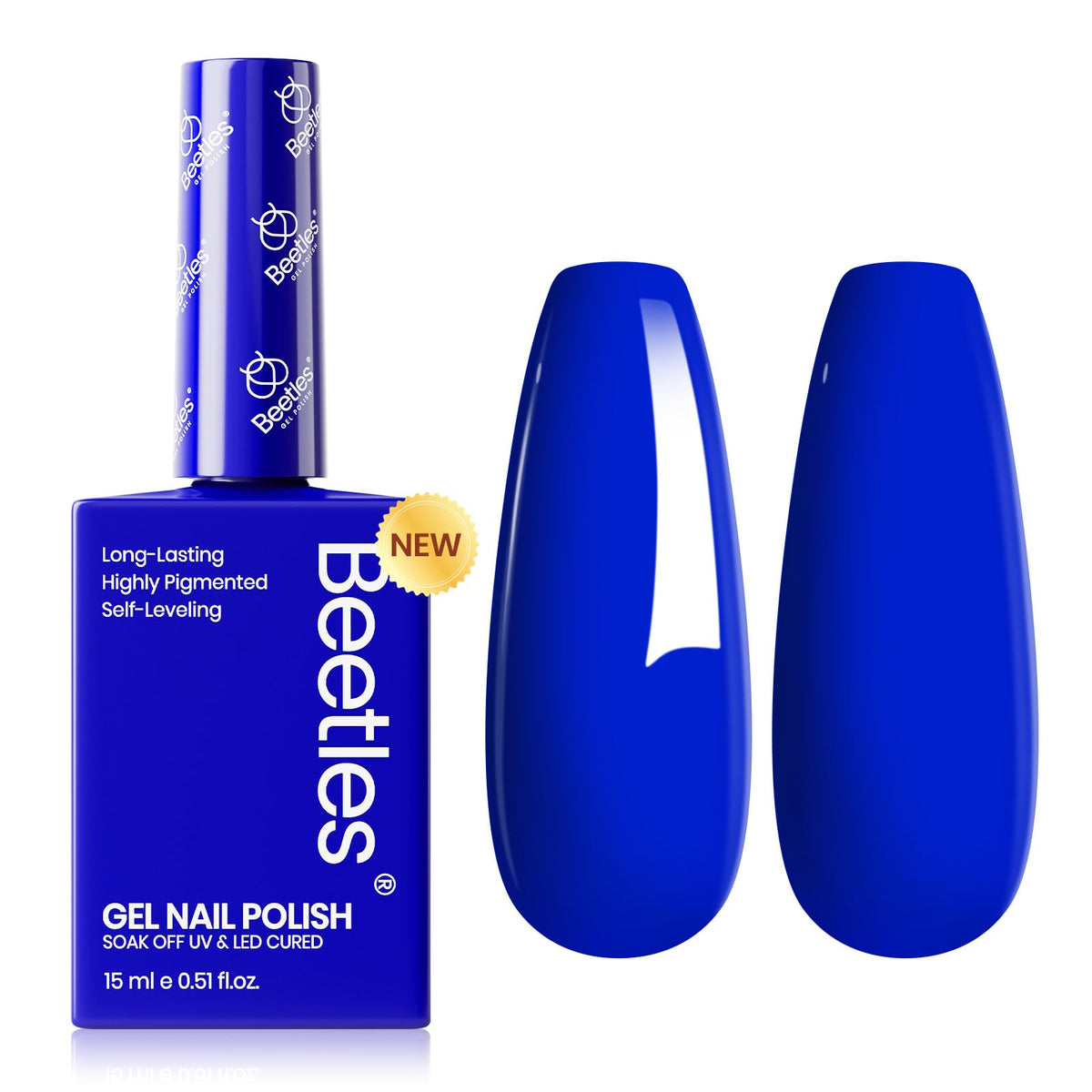 Beetles front bottle Noble Night showing rich royal blue and glossy finish benefit