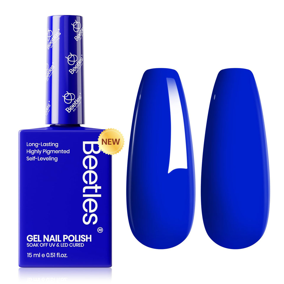 Beetles front bottle Noble Night showing rich royal blue and glossy finish benefit
