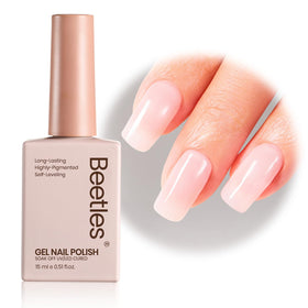 Beetles Gel Polish front bottle showing 15ml and soft nude pink for polished look