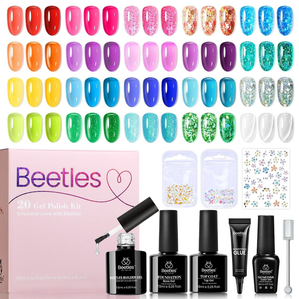 beetles front packaging showing 20-color set and included accessories for easy selection