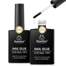 Beetles front packaging showing two 10ml bottles and label, reliable multiuse gel