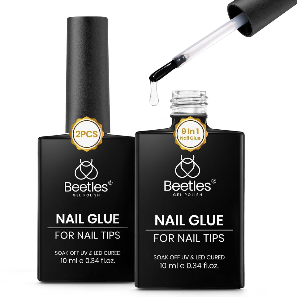 Beetles front packaging showing two 10ml bottles and label, reliable multiuse gel