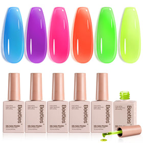 beetles front packaging showing six neon jelly gel bottles and summer palette benefit