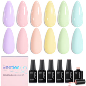 Beetles front packaging showing six pastel bottles and collection name, clear presentation benefit