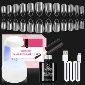 beetles front packaging showing full almond-shaped gel kit and contents for convenience