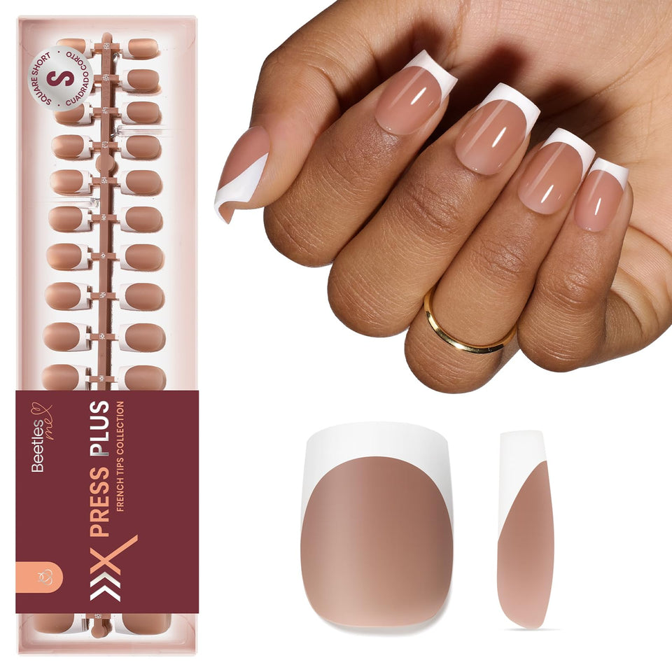 Beetles front packaging showing 150 brown French tip nails and kit benefits