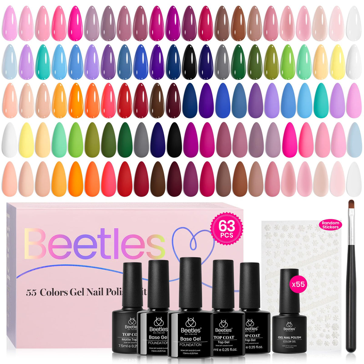 beetles front packaging showing full 63-piece kit and color variety benefit
