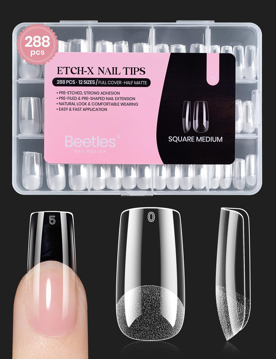 beetles front packaging showing 288 pre-etched tips and kit benefits