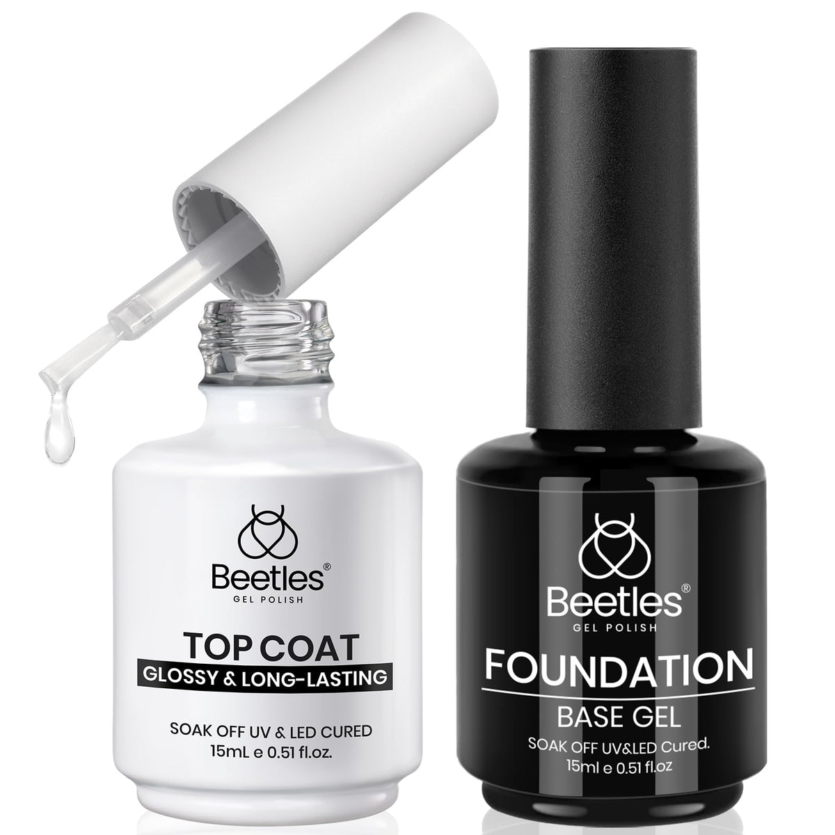 Beetles front packaging showing both 15ml bottles and glossy finish benefit