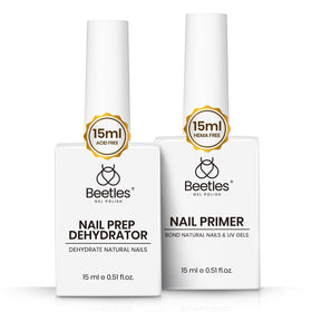 Beetles Gel Polish front packaging showing the two 15ml prep bottles and labels for quick identification and professional use