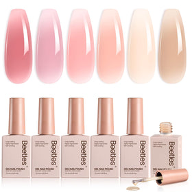 Beetles front packaging of nude gel kit showing six jelly gel pots and label benefit ready-to-use
