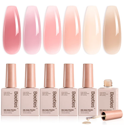 Beetles front packaging of nude gel kit showing six jelly gel pots and label benefit ready-to-use