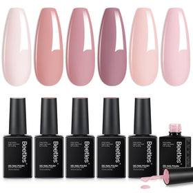 beetles front packaging showing six nude pink bottles and cohesive palette benefit