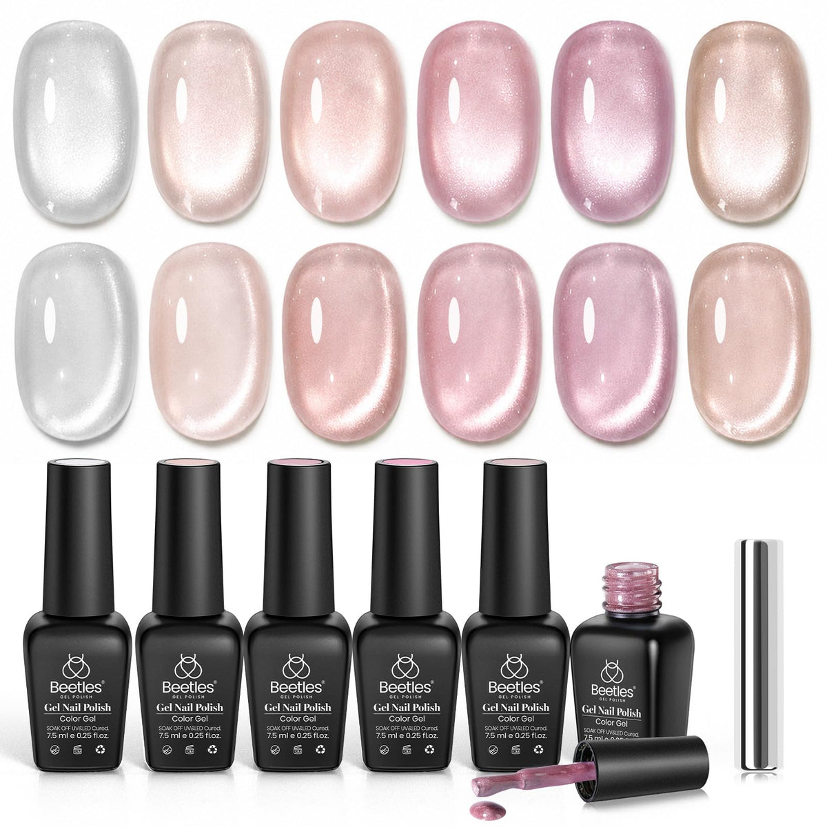 beetles front packaging of nude cat eye kit showing complete set and portability