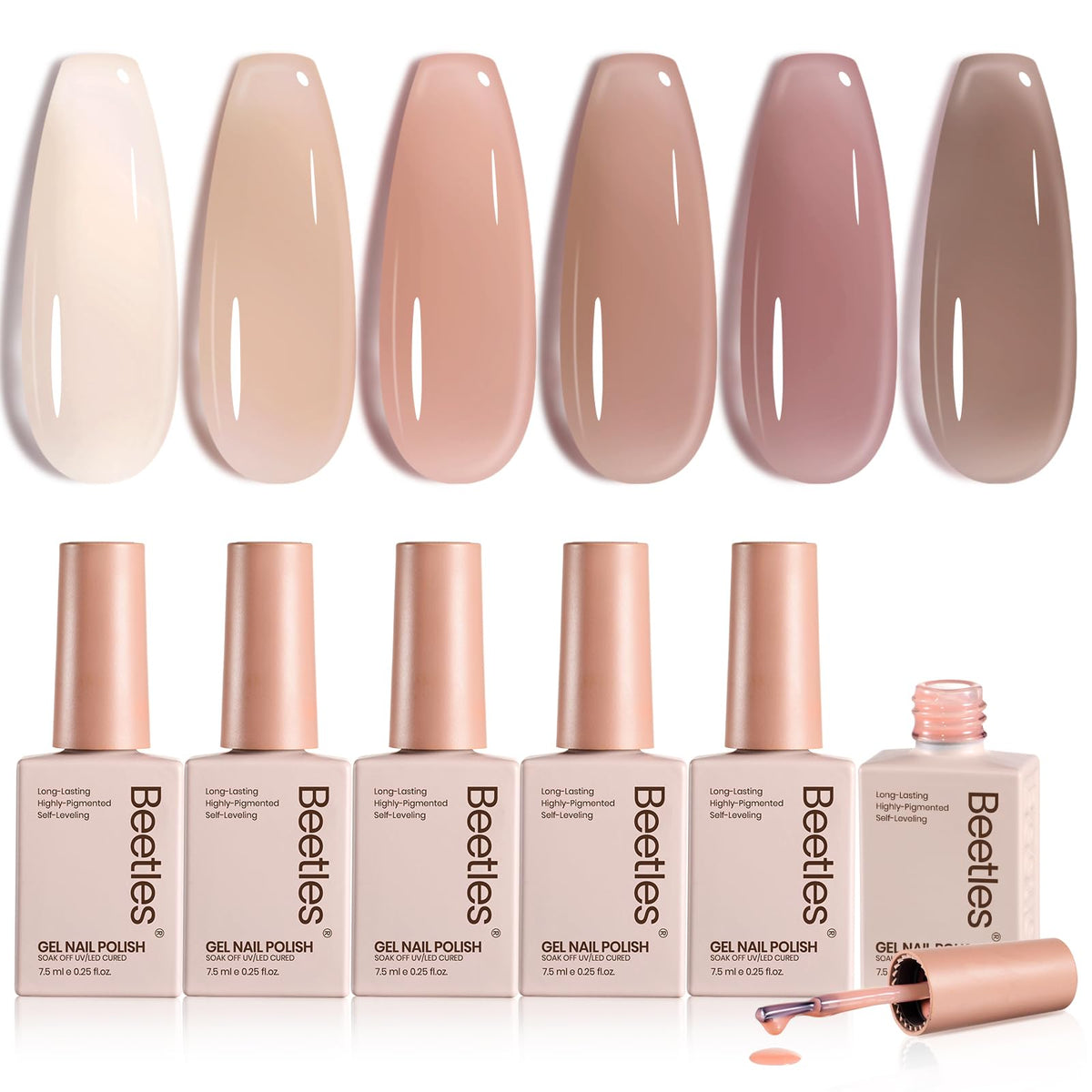beetles front packaging nude set showing six bottles and modern branding for easy selection