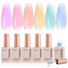 Beetles front packaging showing six pastel jelly gel bottles and kit benefits
