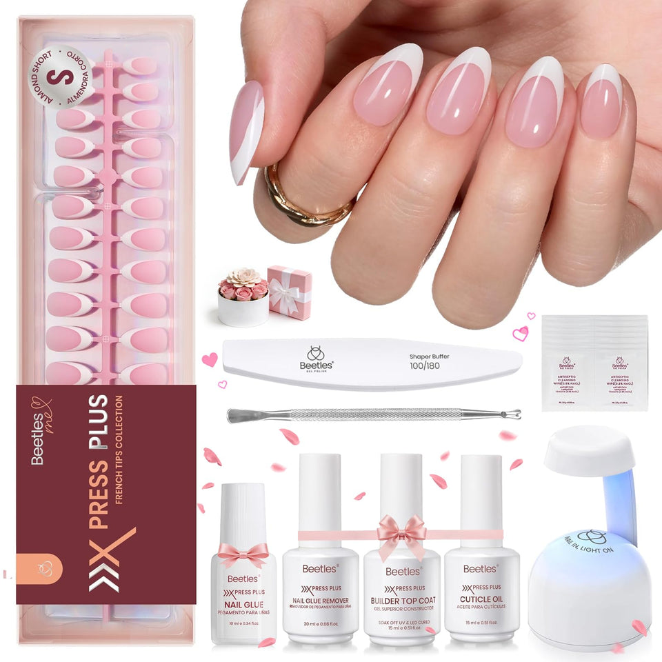 beetles front packaging showing complete press-on gel kit benefits