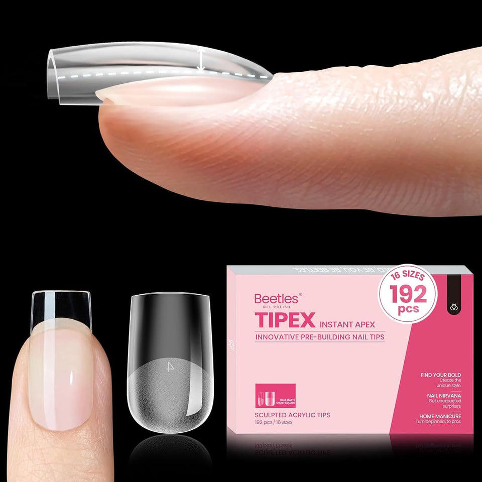 Beetles Gel Polish front packaging showing 192 short square tips and confident set count benefit