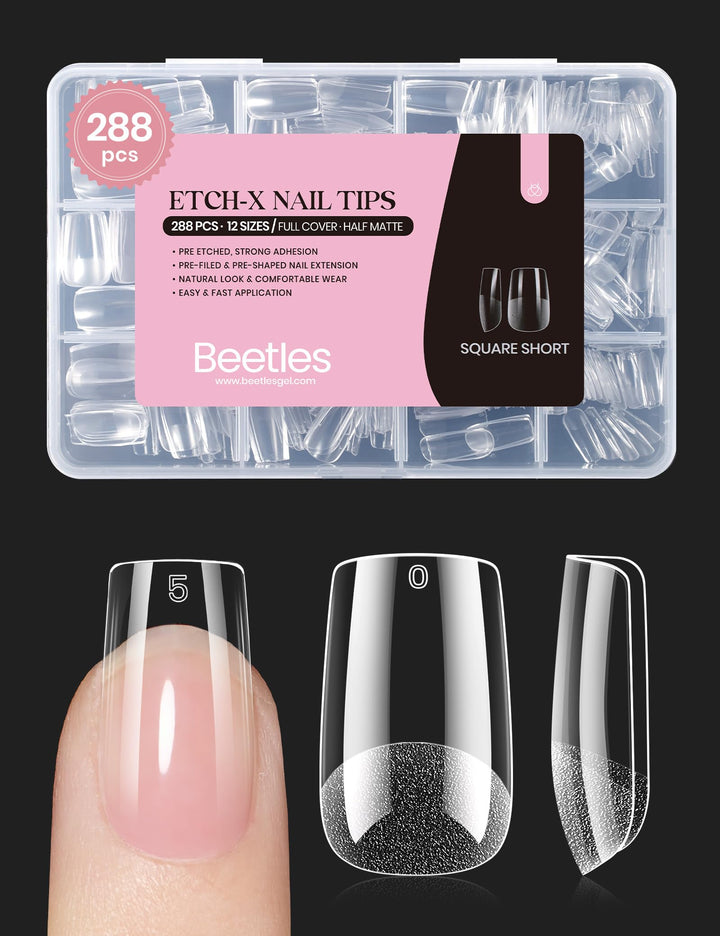 beetles Gel Polish front packaging showing 288-count kit and short square shape