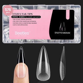 Beetles front packaging showing 576PCS stiletto set and clear contents benefit quick selection