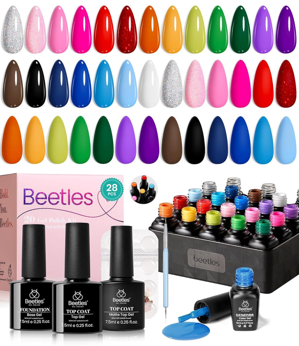 beetles front packaging showing full 20-color summer kit and tools for easy selection