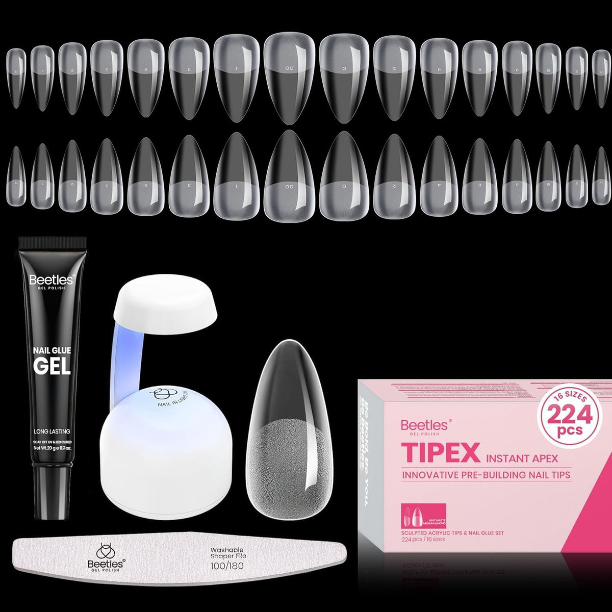 beetles Gel Polish front packaging showing complete Tipex kit and benefits