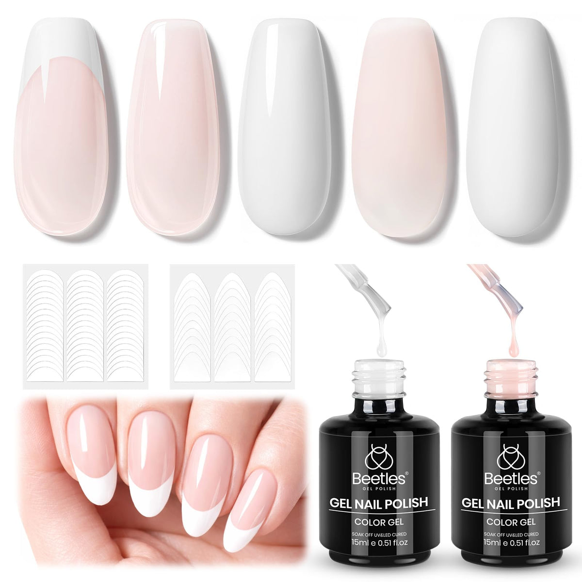 Beetles Gel Polish front packaging showing kit and two bottles for easy French manicures