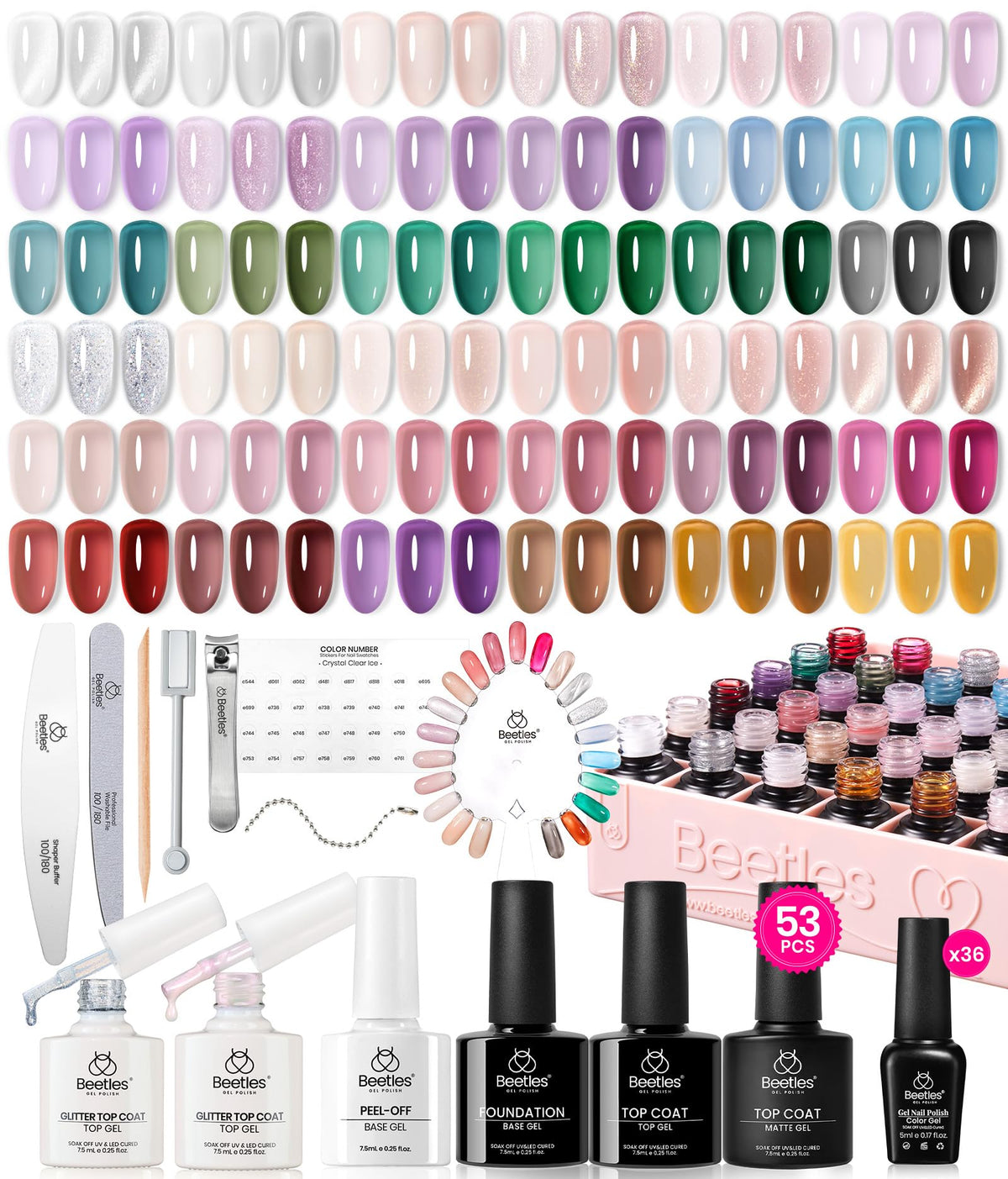 beetles front packaging showing full 53-piece kit and neat presentation benefit organization