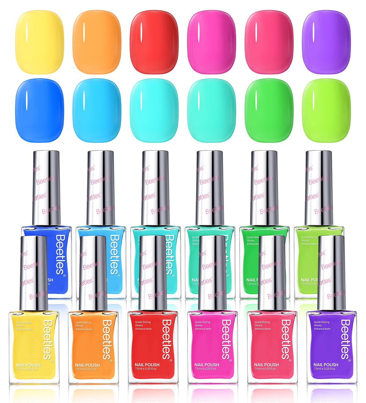 Beetles front packaging showing 12 neon polish bottles and vibrant colors for gifting