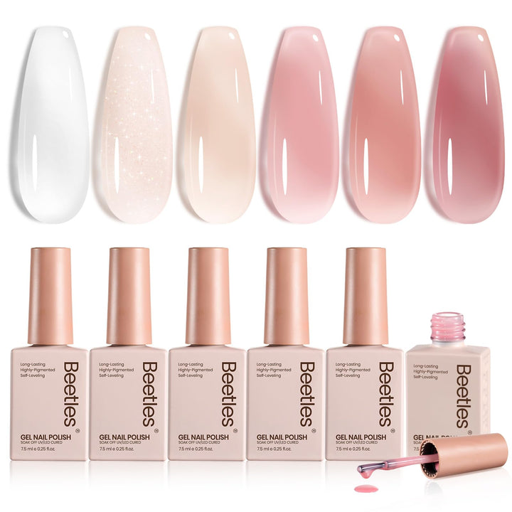 beetles Gel Polish front packaging display showing six jelly gel bottles and kit benefits