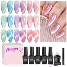beetles front packaging showing six pastel gel bottles and magnet, showcasing portable kit benefit
