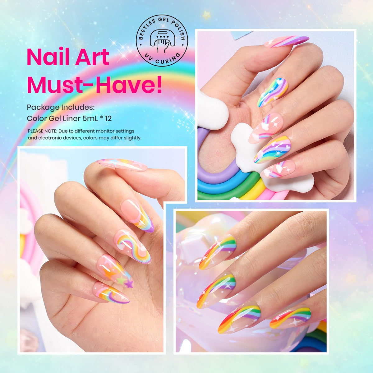 beetles gel line painted on nail tip showing crisp French tip and cured glossy finish
