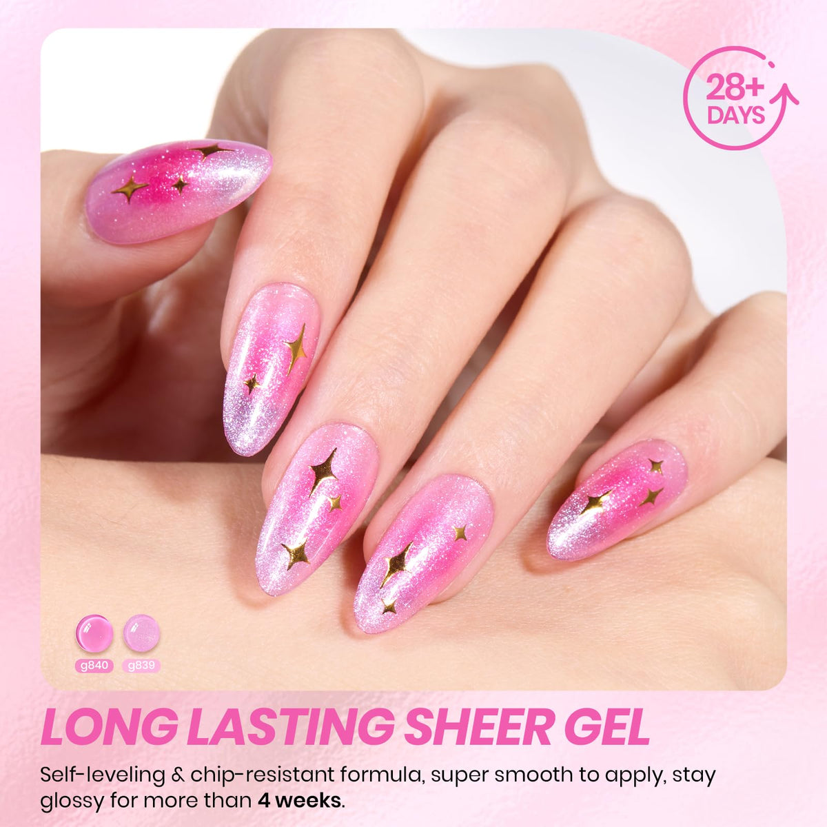 beetles gel cured on natural nails demonstrating sheer romantic finish