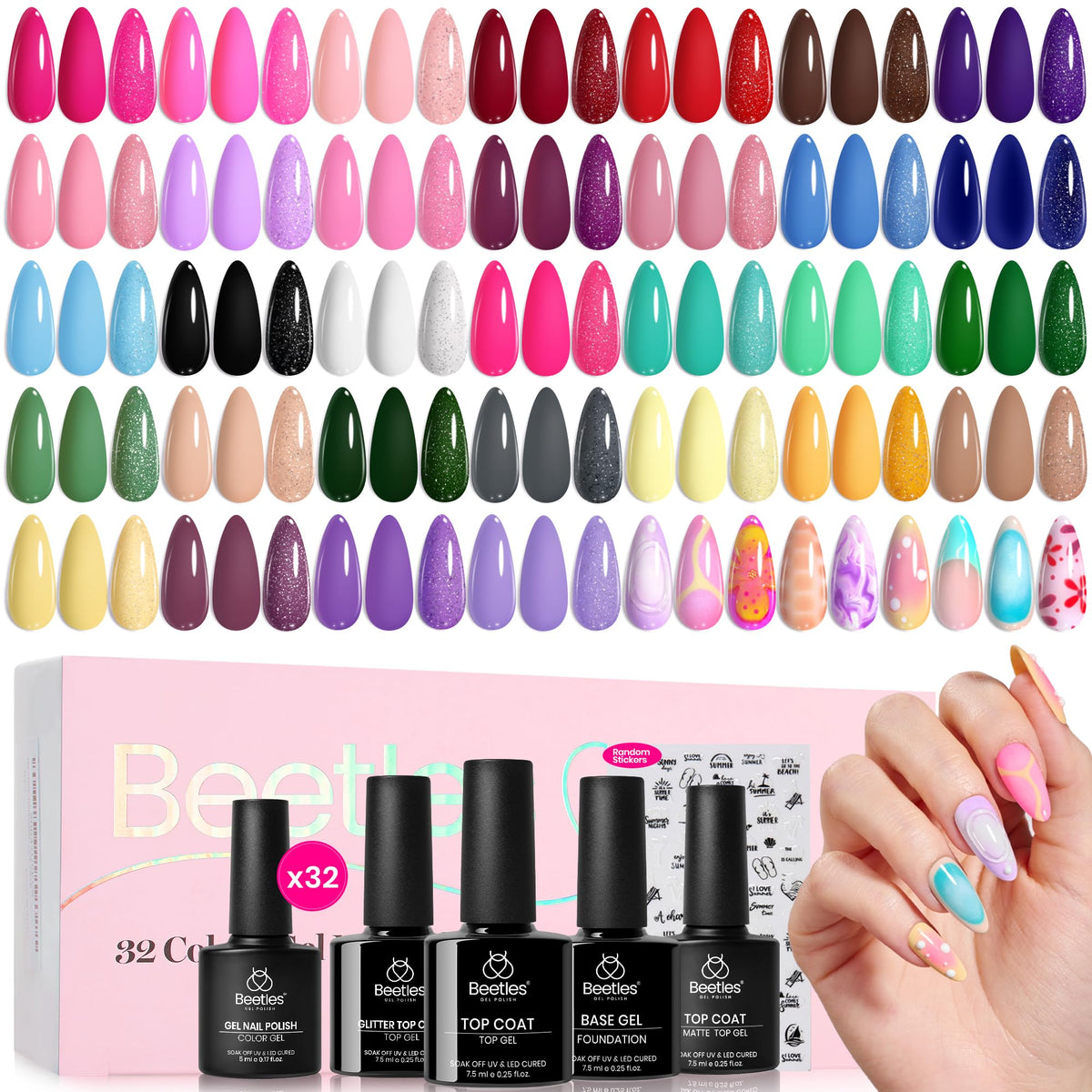 beetles gel polish 32-pack front view showing full color variety and convenience