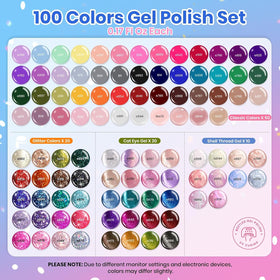 Beetles Gel Polish color array flatlay highlighting 100 shades for creative options
