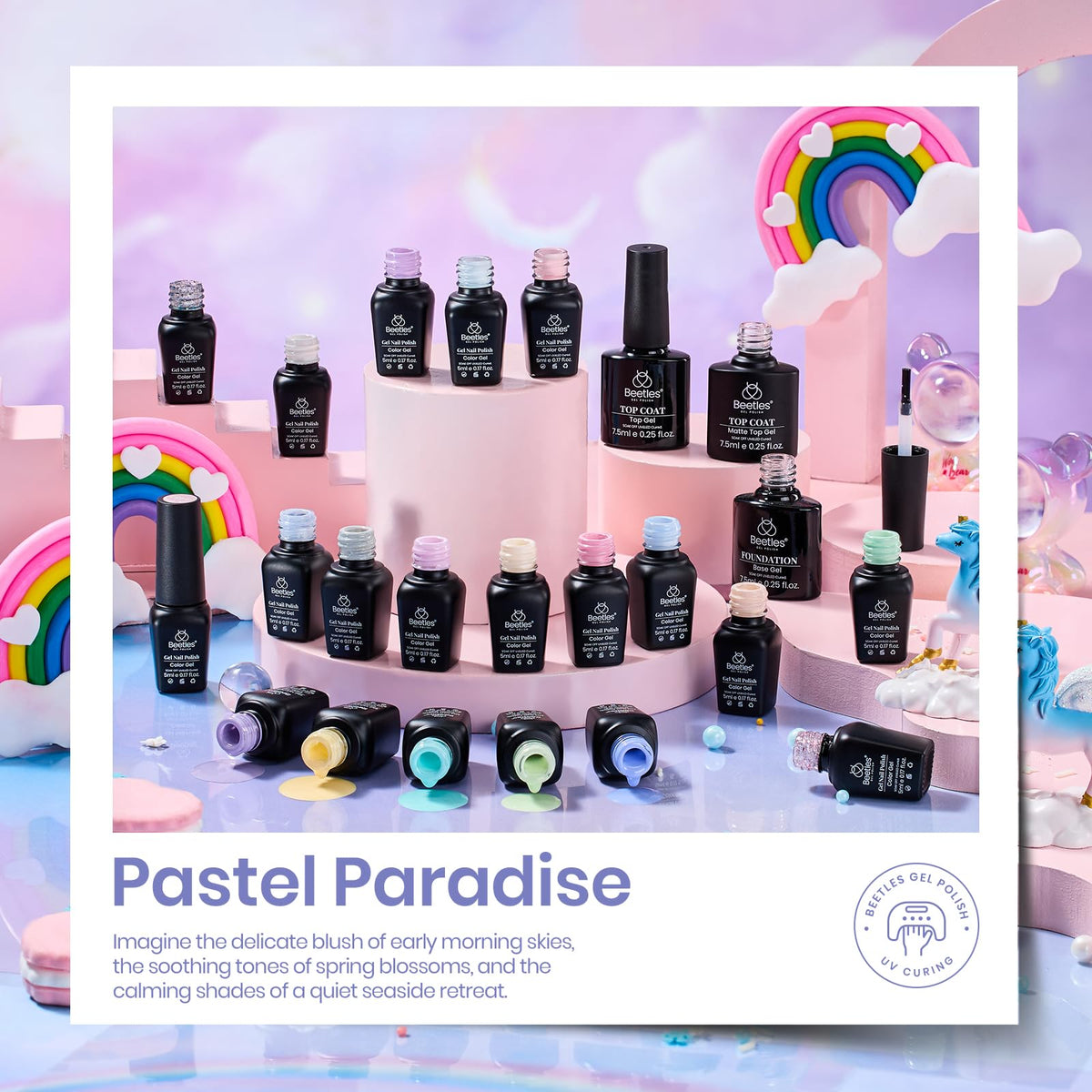 beetles Gel Polish color swatch fan with 20 pastel shades, helps choose seasonal looks