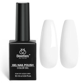 Beetles Gel Polish front bottle showing pure white polish and clear label benefit salon finish